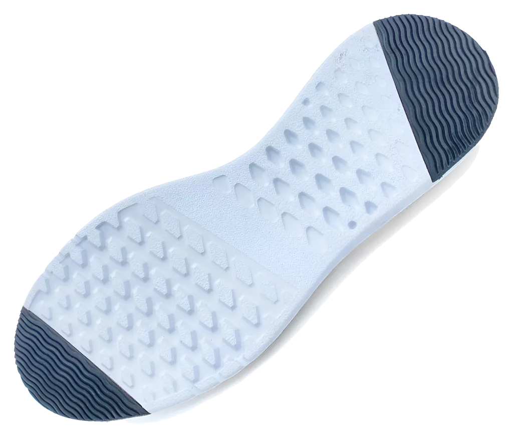 White sole with blue toe and heel