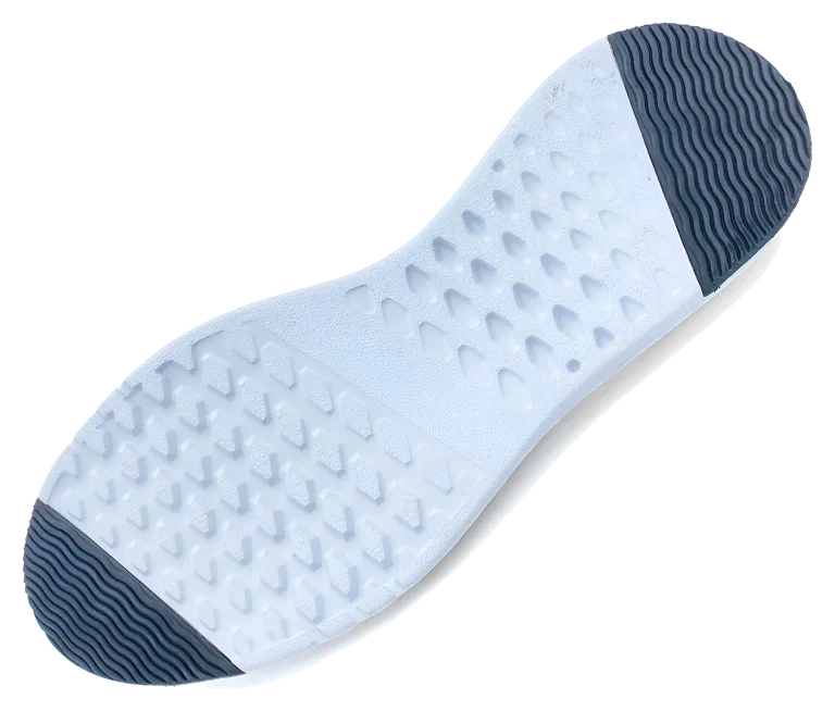 White sole with blue toe and heel