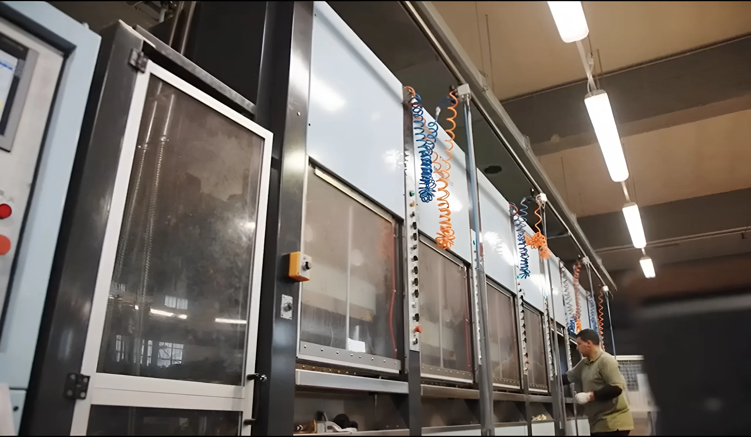 Reparto produttivo con impianti automatici e un operatore al lavoro